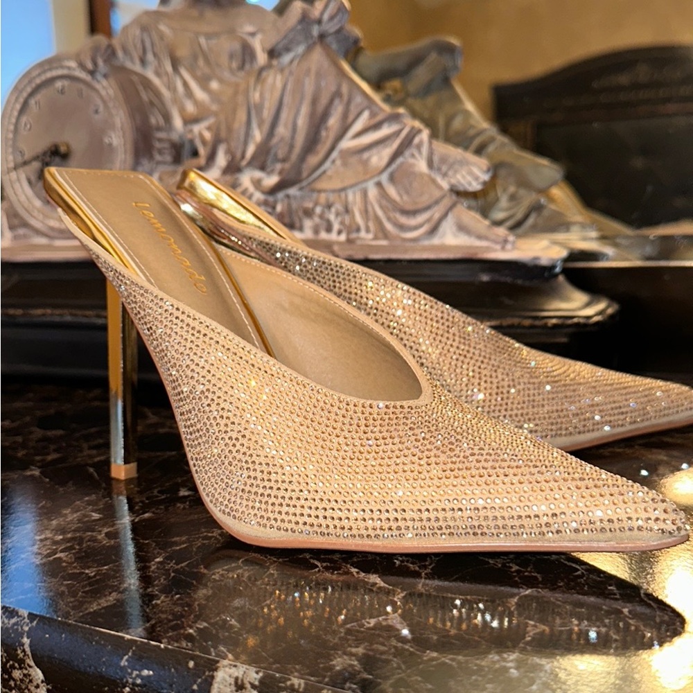 NEW pair of gold slip on sparkling heels
